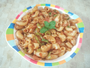 Indian Style Macaroni is a perfect Indian snack. Full of Indian flavour and spices, this macaroni can be served as an evening snack or in school lunch.