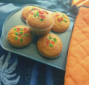 Eggless Orange Tutti frutti Muffins -  Fruity Orange muffins with a combination of tutti frutti. 