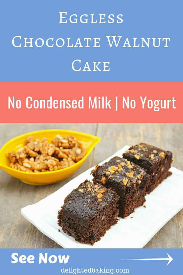 Moist Chocolate Walnut Cake - Amazing combination of chocolate and walnuts in form of a cake. This easy chocolate walnut cake recipe would surely become your one of the favorite eggless cake recipes. Just give it a try!