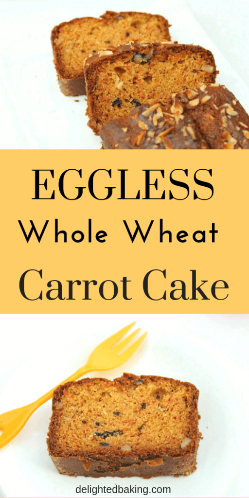 Eggless Whole Wheat Carrot Cake : Easy & Simple whole wheat cake! This carrot cake is soft, super moist and full of flavor! #egglessbaking #egglesscakes 